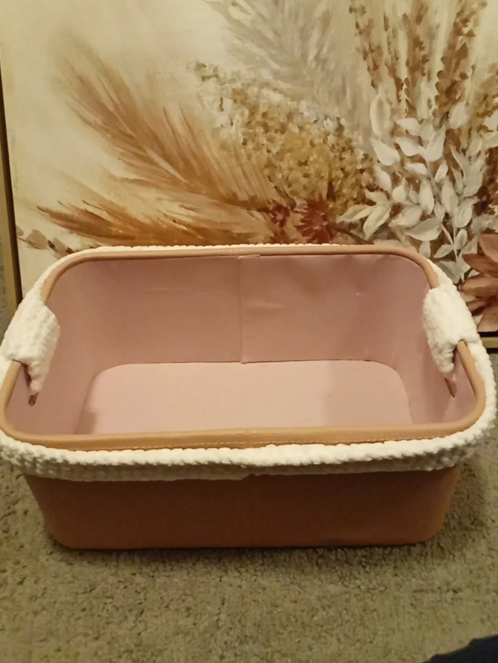 Cute Pink Storage Bin W A Handmade White Band Trim